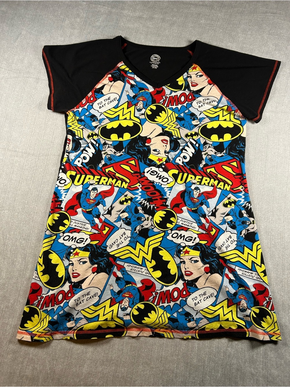 DC Comics Women’s Superhero Comic Print Tunic - Black, Red, Blue, Yellow
